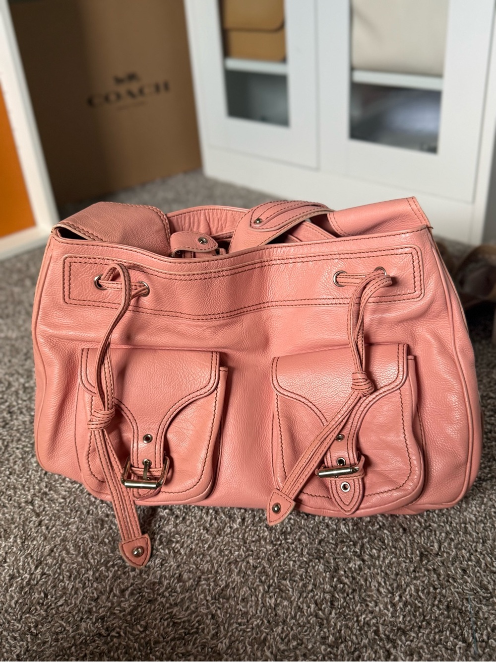 Marc Jacobs Coral Pink Leather Drawstring Shoulder Bag